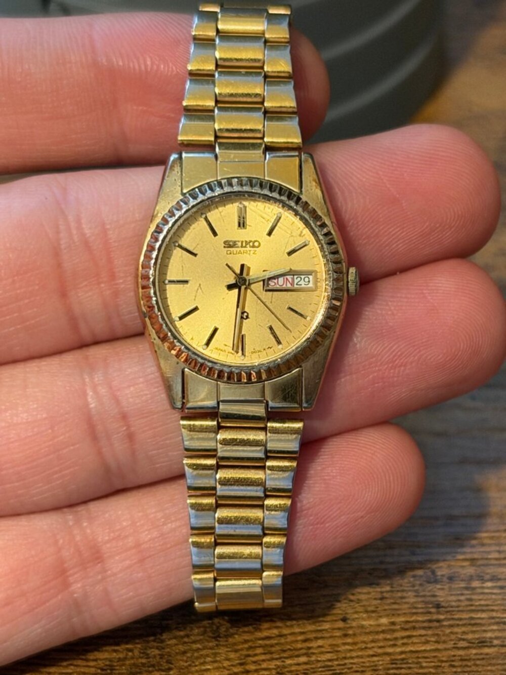 Seiko Quartz Watch Gold Tone Day Date President Bracelet 29mm